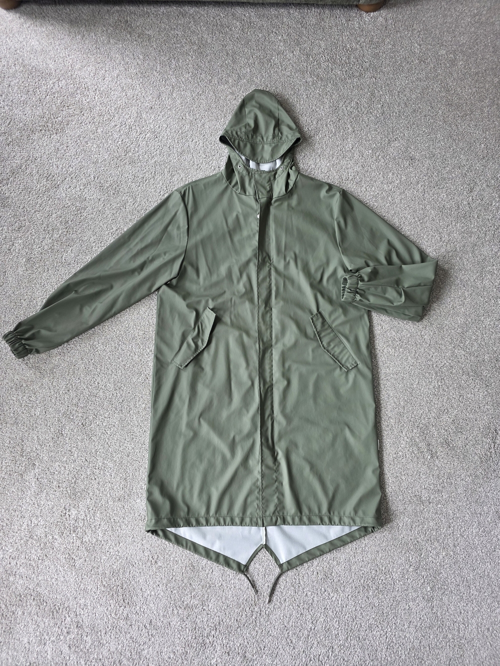 Rains Olive Fishtail Long Raincoat